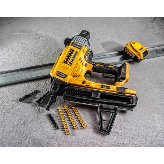 Cordless Concrete Nailer in action.